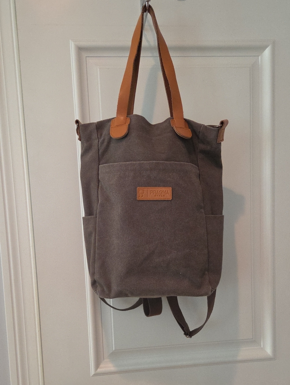 Like NEW - Canvas Tote Backpack in Brown with Tan Trim